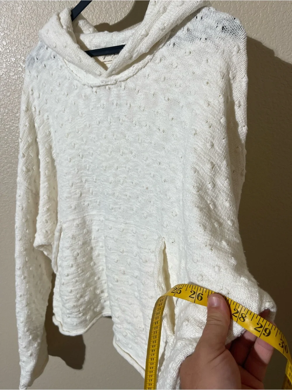 Free People Cream Hooded Textured Sweater